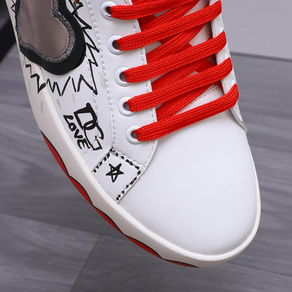 Dolce & Gabbana Portofino SNK Graffiti Art Low-Top Sneakers – White & Red
