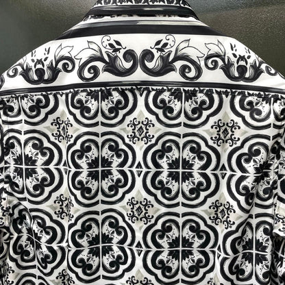 Dolce & Gabbana Majolica Print Long-Sleeve Shirt | Black & White