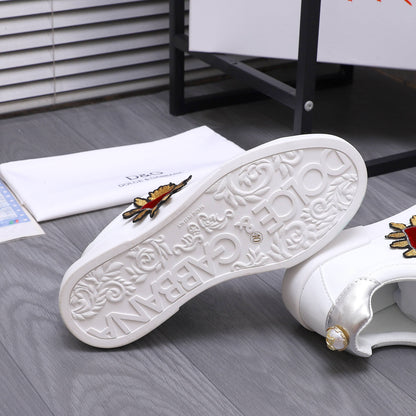 Dolce & Gabbana Portofino SNK Sacred Heart Embroidered Sneakers – White