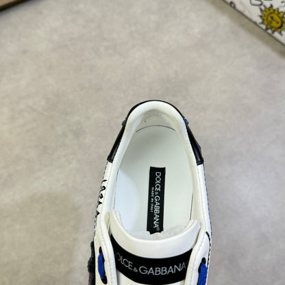 Dolce & Gabbana Portofino Graffiti Art Low-Top Sneakers – White & Blue