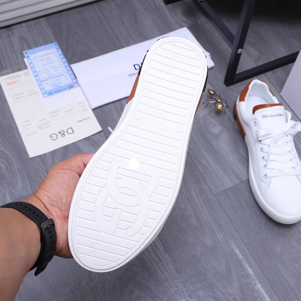 Dolce & Gabbana Portofino Low-Top Sneakers – White & Tan