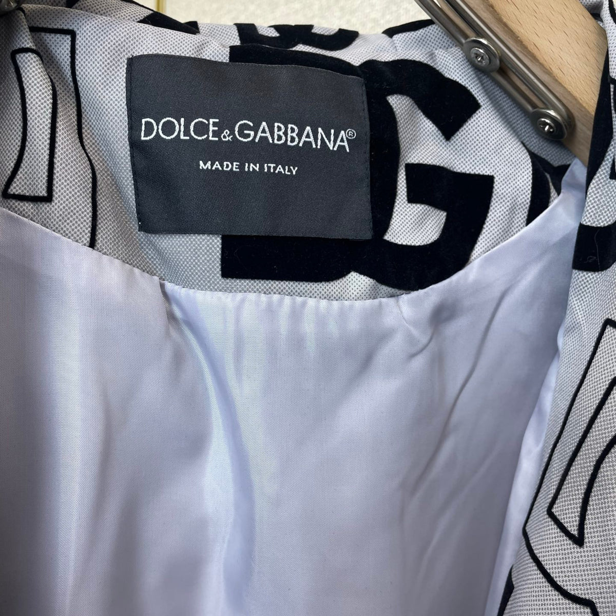 Dolce & Gabbana All-Over DG Logo Flocked Hooded Zip Jacket | Black / White