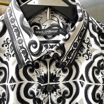 Dolce & Gabbana Majolica Print Long-Sleeve Shirt | Black & White
