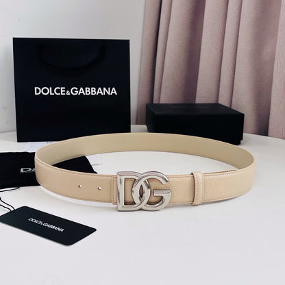 Dolce & Gabbana DG Logo Belt – Cream / Silver Buckle Belt width 3.5 cm
