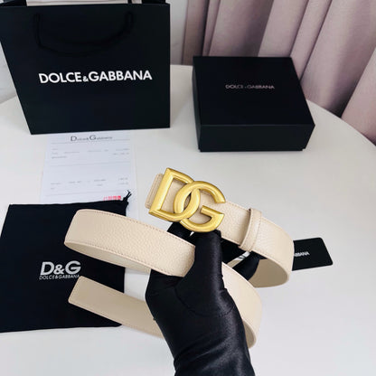 Dolce & Gabbana DG Logo Belt – Cream / Gold Buckle