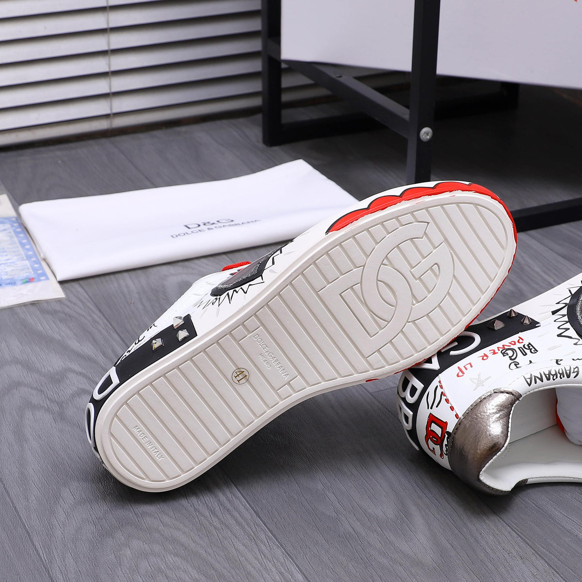 Dolce & Gabbana Portofino SNK Graffiti Art Low-Top Sneakers – White & Red