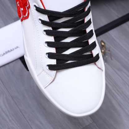 Dolce & Gabbana Portofino Low-Top Sneakers – White & Red