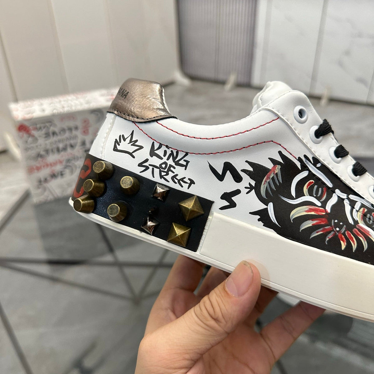 Dolce & Gabbana Portofino SNK "Hey Boy / Be Cool" Graffiti Sneakers – White & Black