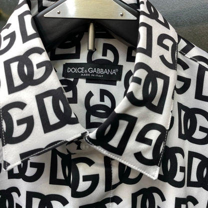 Dolce & Gabbana All-Over DG Monogram Long-Sleeve Shirt | White & Black