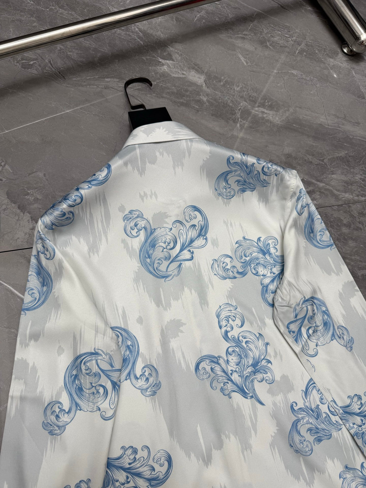 Versace Baroque Ice Blue Scrollwork Long-Sleeve Shirt