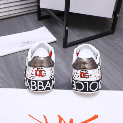 Dolce & Gabbana Portofino SNK Graffiti Art Low-Top Sneakers – White & Red
