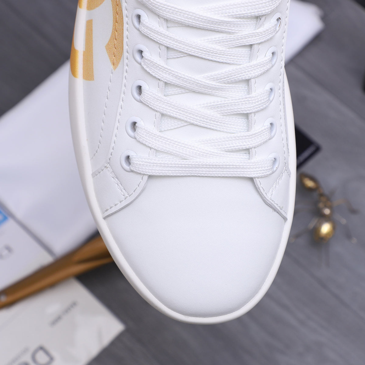 Dolce & Gabbana Portofino DG Logo Low-Top Sneakers – White & Yellow