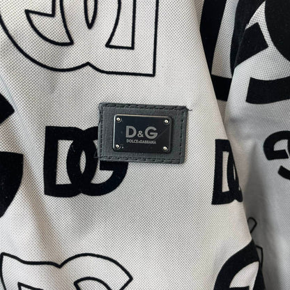 Dolce & Gabbana All-Over DG Logo Flocked Hooded Zip Jacket | Black / White