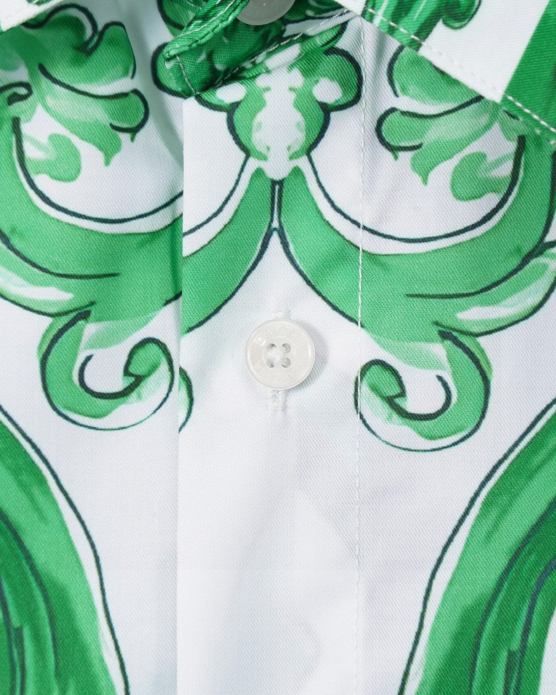 Dolce & Gabbana Long-Sleeve Shirt with Green Majolica Digital Print