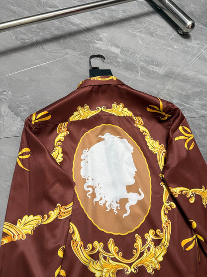 Versace Baroque Gold Scrollwork & Cameo Long-Sleeve Shirt