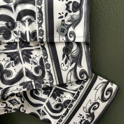 Dolce & Gabbana Majolica Print Long-Sleeve Shirt | Black & White