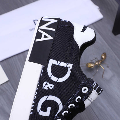 Dolce & Gabbana Portofino Logo Mania Low-Top Sneakers – Black & White