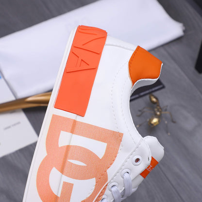 Dolce & Gabbana Portofino DG Logo Low-Top Sneakers – White & Orange