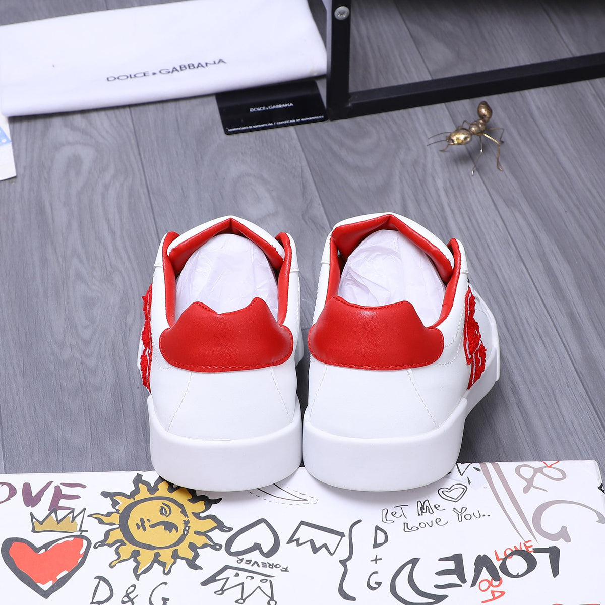 Dolce & Gabbana Portofino Low-Top Sneakers – White & Red