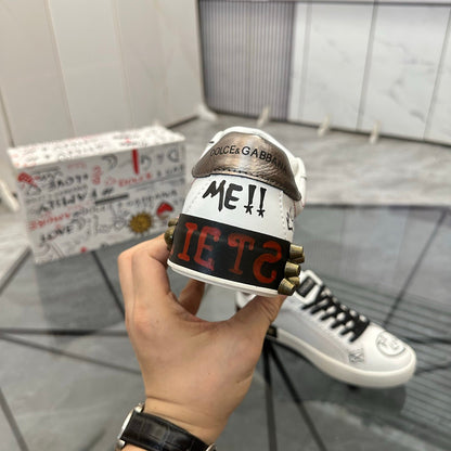 Dolce & Gabbana Portofino SNK "Hey Boy / Be Cool" Graffiti Sneakers – White & Black