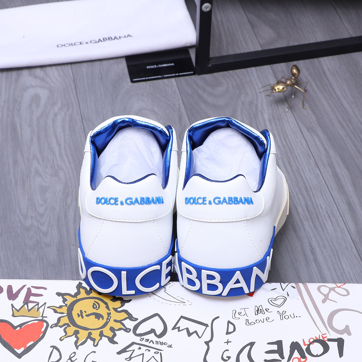 Dolce & Gabbana Portofino Low-Top Sneakers – White & Royal Blue