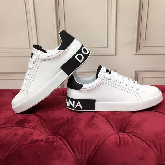 Dolce & Gabbana Portofino SNK Logo Heel Sneakers | White & Black