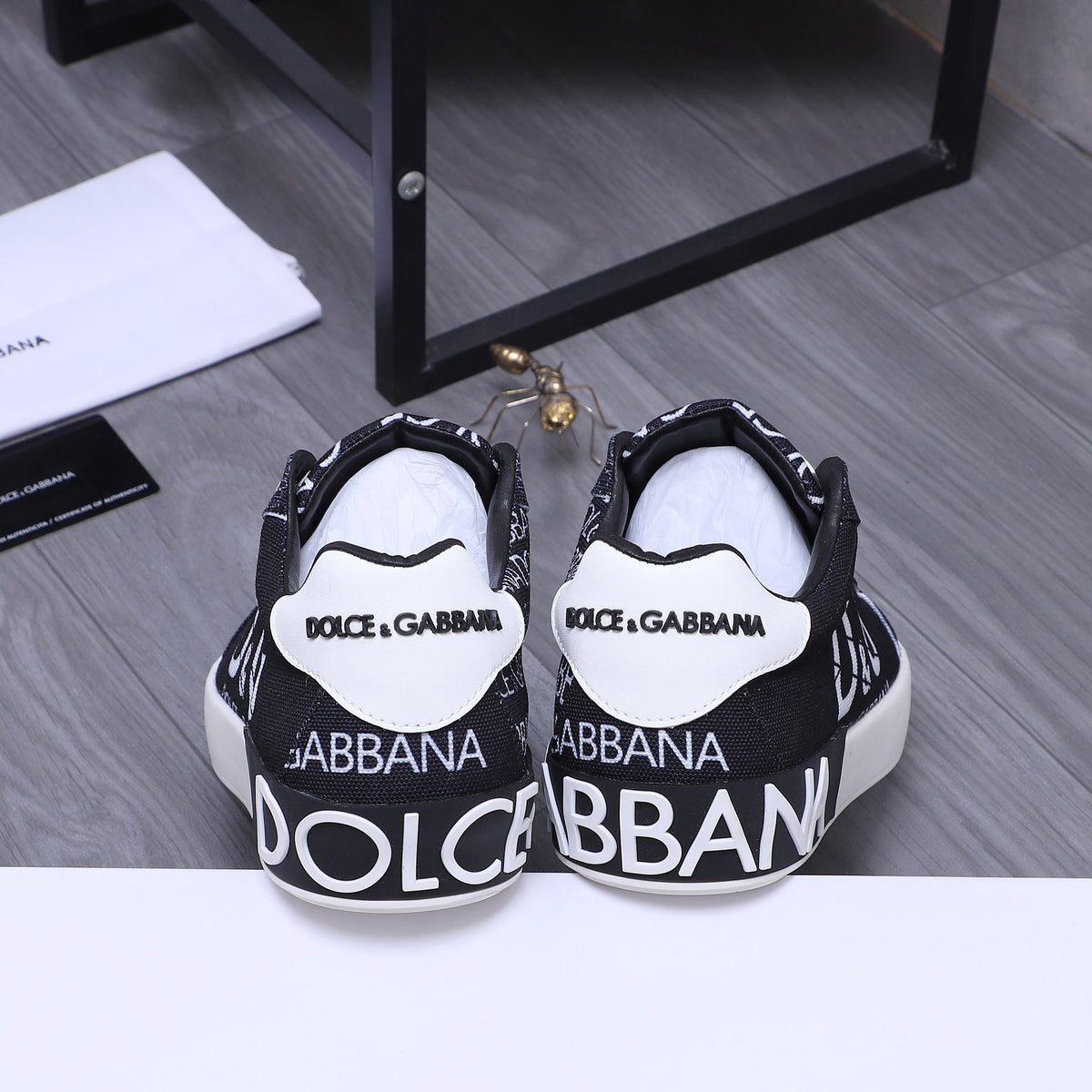Dolce & Gabbana Portofino Logo Mania Low-Top Sneakers – Black & White