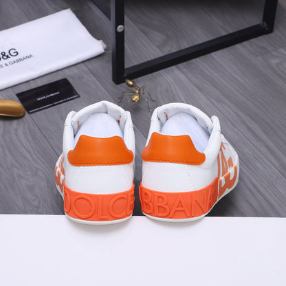 Dolce & Gabbana Portofino DG Logo Low-Top Sneakers – White & Orange