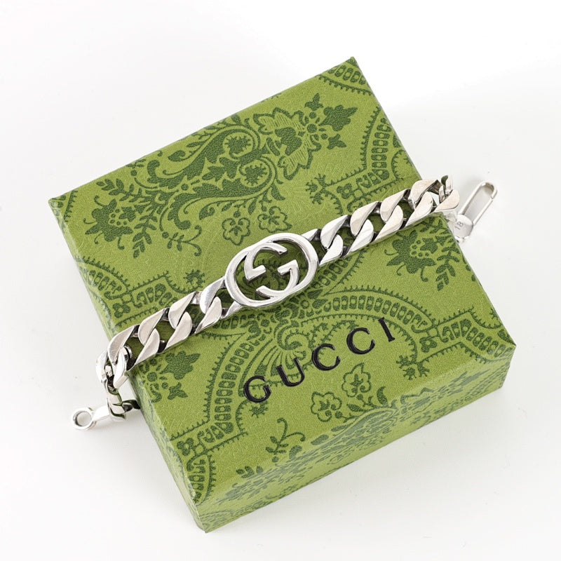 Gucci Interlocking G Silver-Tone Cuban Chain Bracelet