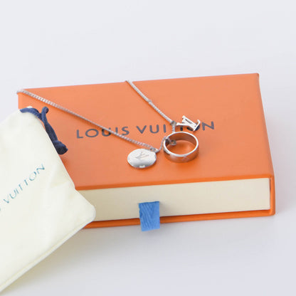 Louis Vuitton Silver-Tone LV Ring & Disc Charm Necklace