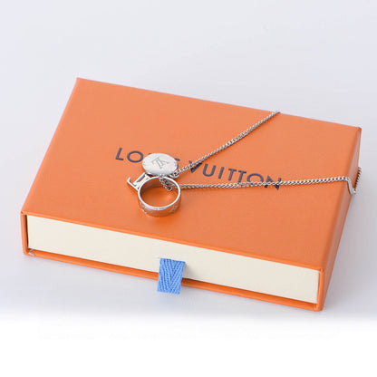 Louis Vuitton Silver-Tone LV Ring & Disc Charm Necklace