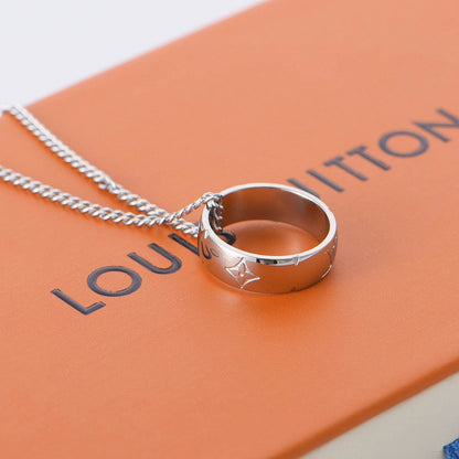 Louis Vuitton Silver-Tone LV Ring & Disc Charm Necklace