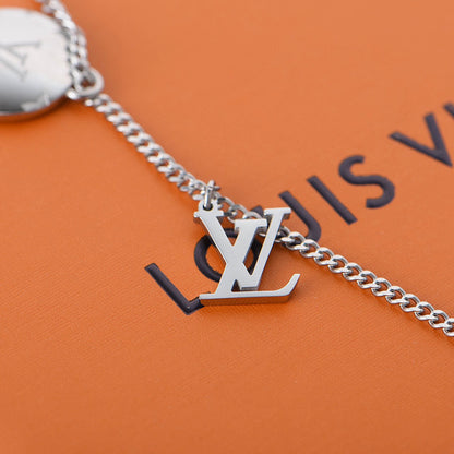 Louis Vuitton Silver-Tone LV Ring & Disc Charm Necklace