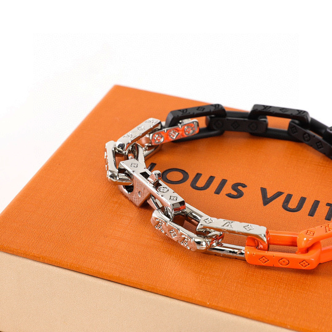 Louis Vuitton Orange & Black Monogram Link Bracelet