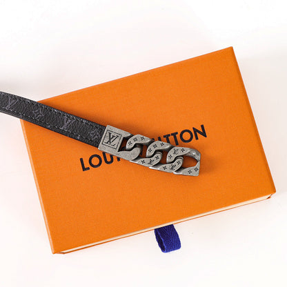 Louis Vuitton Black Monogram Strap & Chain Bracelet