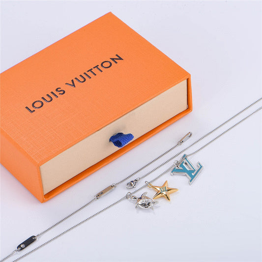 Louis Vuitton Blue LV, Starfish & Turtle Charm Necklace