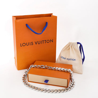 Louis Vuitton Silver-Tone Monogram Curb Chain Necklace