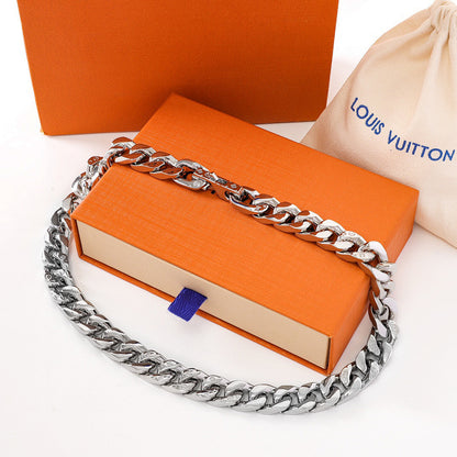 Louis Vuitton Silver-Tone Monogram Curb Chain Necklace