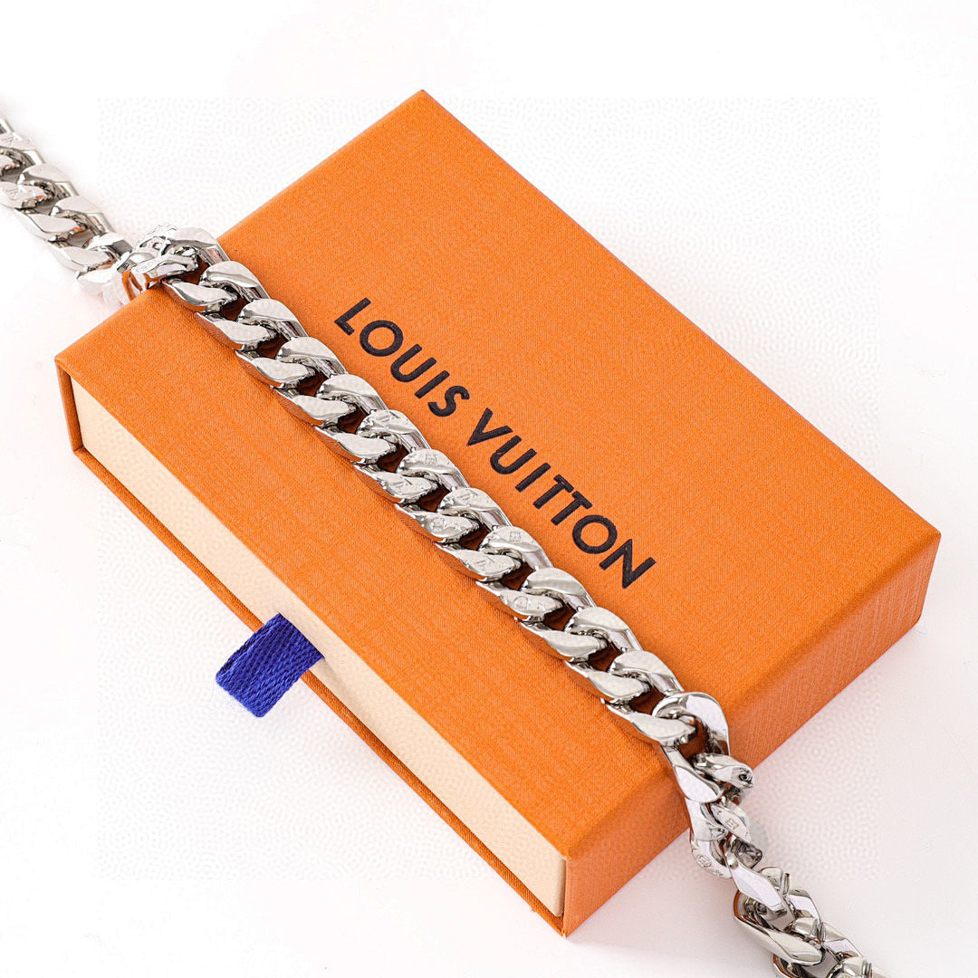 Louis Vuitton Silver-Tone Monogram Curb Chain Necklace