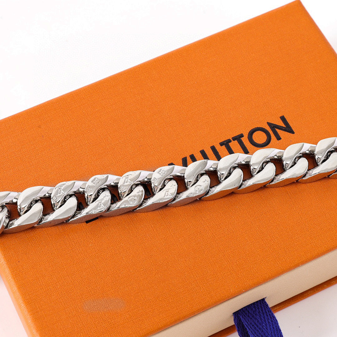 Louis Vuitton Silver-Tone Monogram Curb Chain Necklace