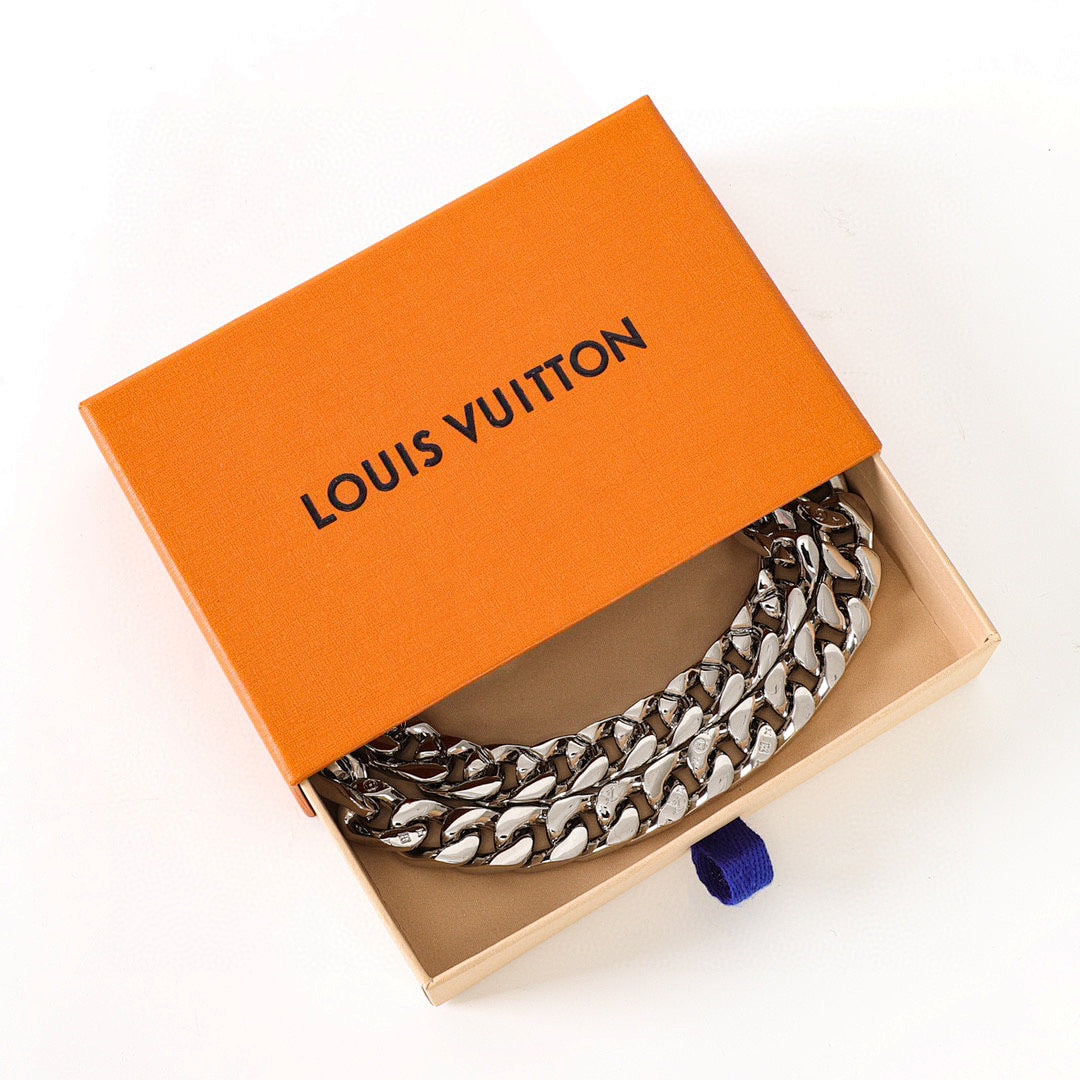 Louis Vuitton Silver-Tone Monogram Curb Chain Necklace