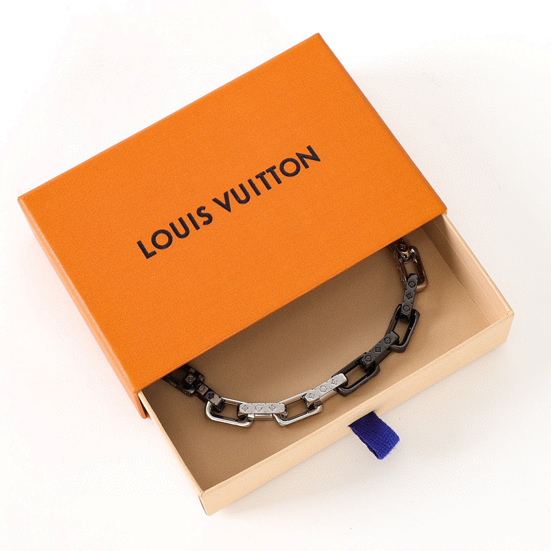 Louis Vuitton Black & Silver-Tone Monogram Link Bracelet