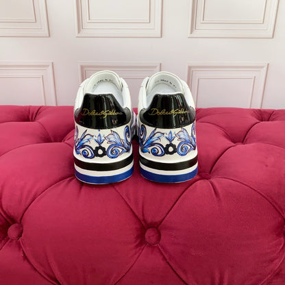 Dolce & Gabbana Portofino SNK "Je t'aime" Baroque Heart Graffiti Sneakers | White & Blue