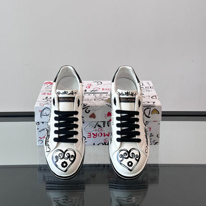 Dolce & Gabbana Portofino SNK Baroque DG Heart "Love" Graffiti Sneakers | White & Black