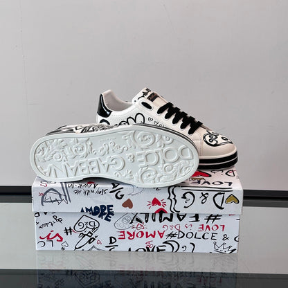 Dolce & Gabbana Portofino SNK Baroque DG Heart "Love" Graffiti Sneakers | White & Black