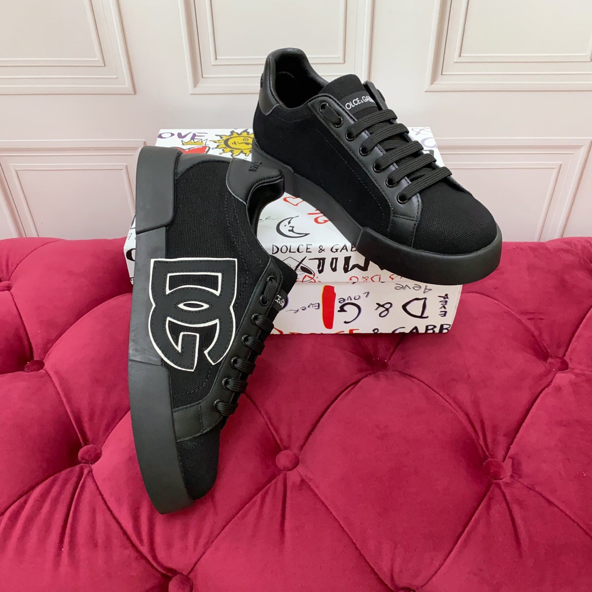 Dolce & Gabbana Portofino SNK DG Logo Sneakers | All Black