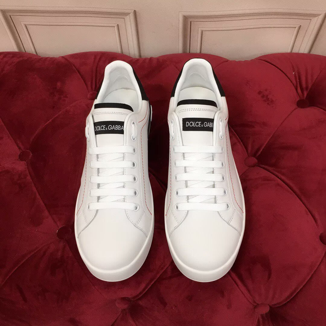 Dolce & Gabbana Portofino SNK Logo Heel Sneakers | White & Black