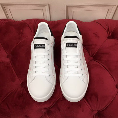 Dolce & Gabbana Portofino SNK Logo Heel Sneakers | White & Black