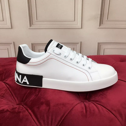 Dolce & Gabbana Portofino SNK Logo Heel Sneakers | White & Black